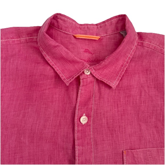 TOMMY BAHAMA Shirt Men's XL Pink Chambray 100% Linen Long Sleeve Breathable - Picture 11 of 11